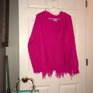 Hot Pink Distressed Sweater